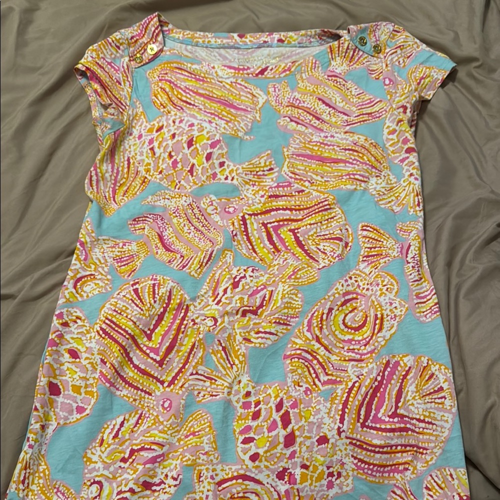 Colorful Patterned Short Sleeve Dress. Lily Pulitzer fish print cotton dress. Sm
